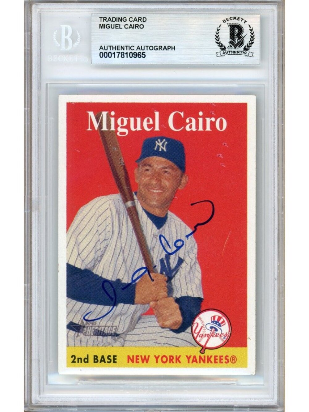 Miguel Cairo Signed 2007 Topps Heritage #101 Yankees Beckett BAS Slab Auto MLB